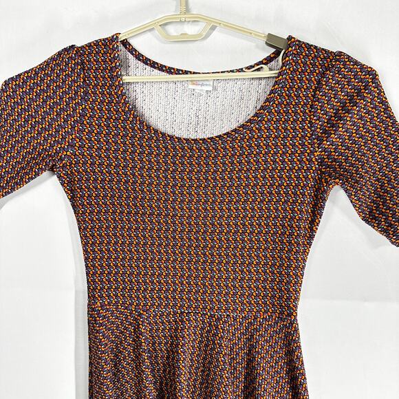 LuLaRoe Midi Dress Womens Size L Purple Orange Short Sleeve Fit Flare Scoop Neck - Picture 2 of 8